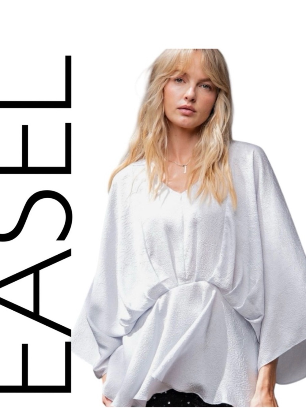Easel Silvery Textured V-Neck Peplum Blouse